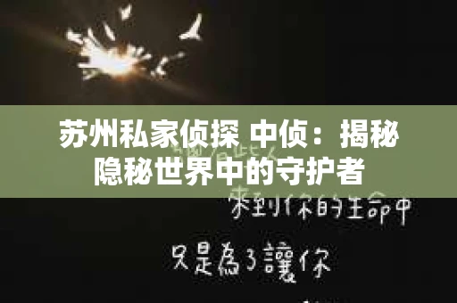 苏州私家侦探 中侦：揭秘隐秘世界中的守护者